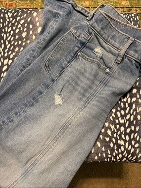 Express Women's Light Blue Wide Leg Distressed Jeans